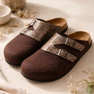 Anthropologie x Birkenstock Papillo Pepe Bronze Double Buckle Stap Floral 10